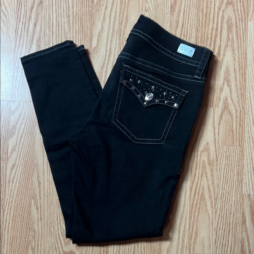 Seven 7 Black Starlette MidRise Skinny Jeans with Embellished Pockets 8